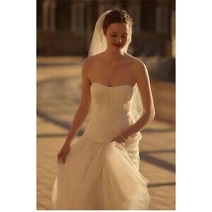 BHLDN Strapless Satin Tulle Bridal Midi Dress NWT Large